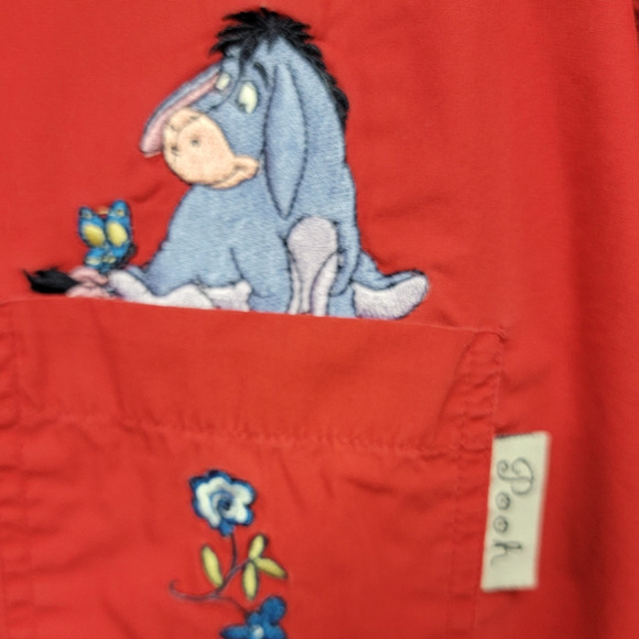 Disney Women's Winnie the Pooh Eyore Embroidered Button-Up Shirt Red Size 26/28W - Picture 7 of 7